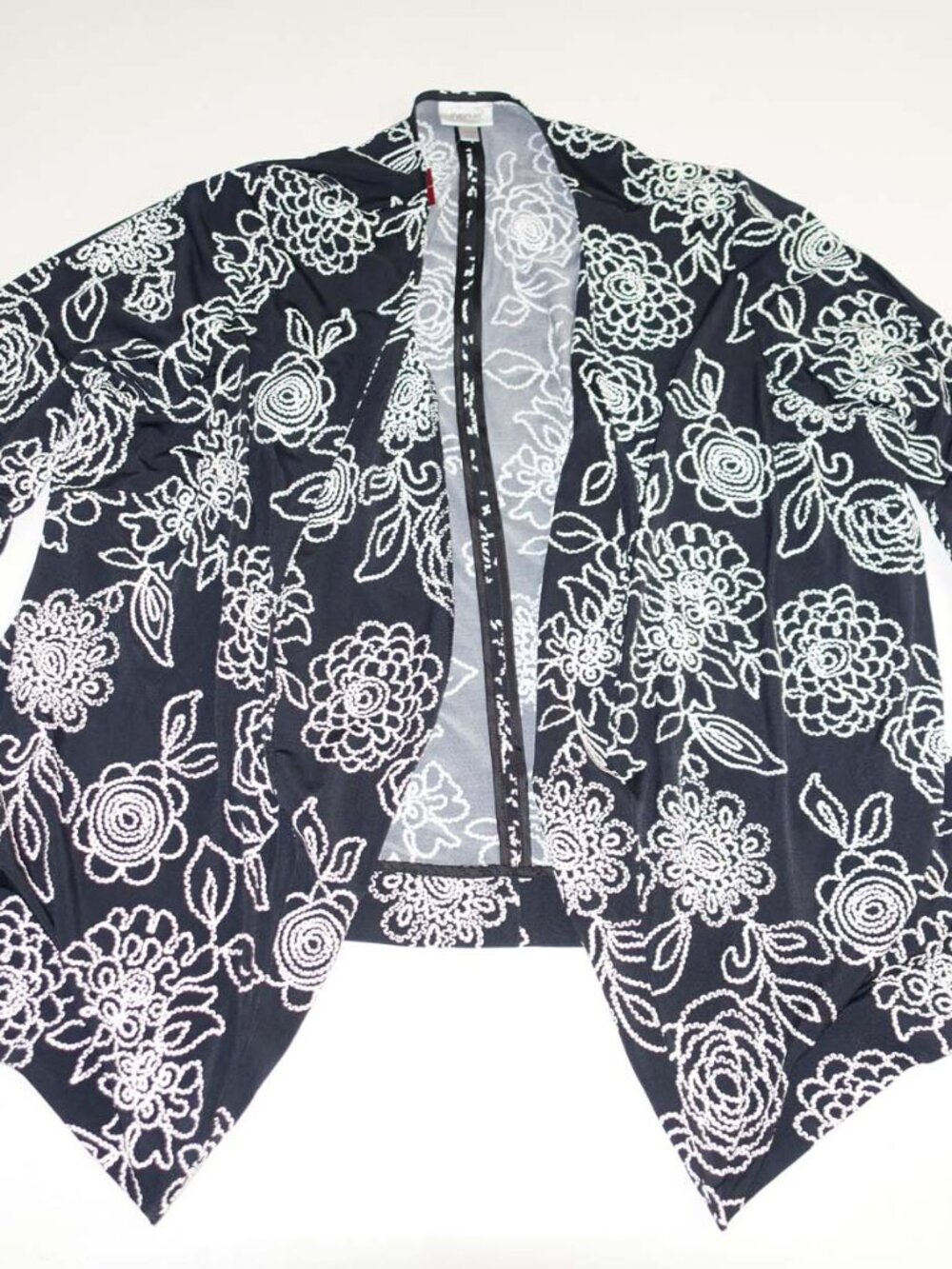 Avenue Women's Jacket Size 22 / 24 NWT 3/4 Sleeves Black White Floral Print